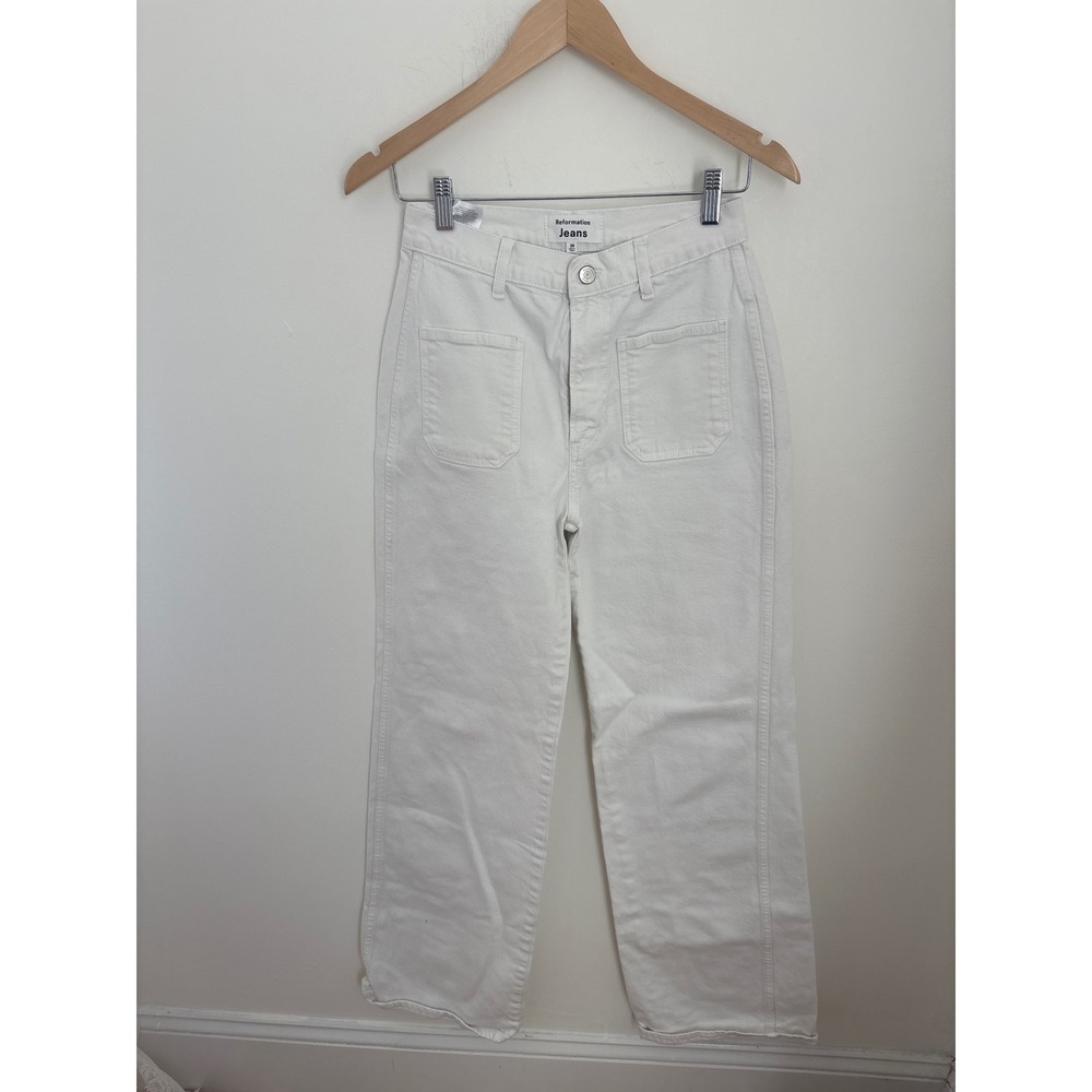 Reformation Alyssa High Rise‎ Wide Leg Long Jeans White Denim Size 26